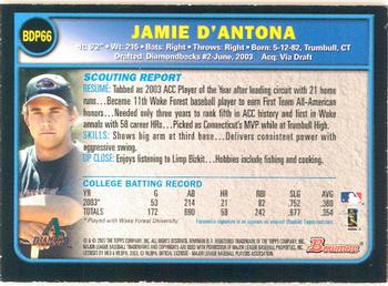 2003 Bowman Draft Picks & Prospects - Gold #BDP66 Jamie D'Antona Back