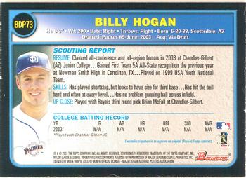 2003 Bowman Draft Picks & Prospects - Gold #BDP73 Billy Hogan Back