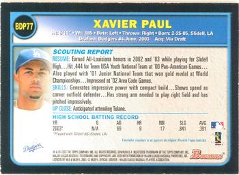 2003 Bowman Draft Picks & Prospects - Gold #BDP77 Xavier Paul Back
