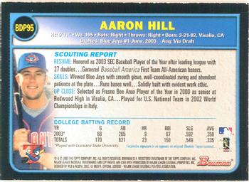 2003 Bowman Draft Picks & Prospects - Gold #BDP95 Aaron Hill Back