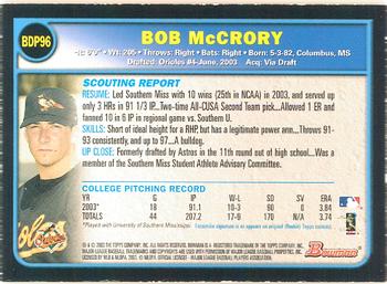 2003 Bowman Draft Picks & Prospects - Gold #BDP96 Bob McCrory Back