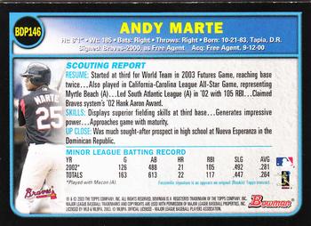 2003 Bowman Draft Picks & Prospects - Gold #BDP146 Andy Marte Back