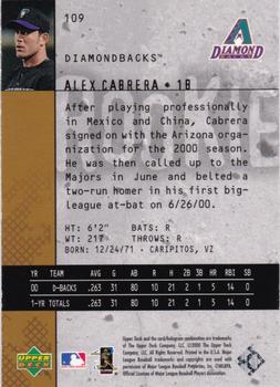 2000 Upper Deck Black Diamond Rookie Edition #109 Alex Cabrera Back