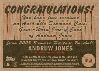 2003 Bowman Heritage - Diamond Cuts Relics #DC-AJ Andruw Jones Back