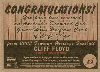 2003 Bowman Heritage - Diamond Cuts Relics #DC-CF Cliff Floyd Back