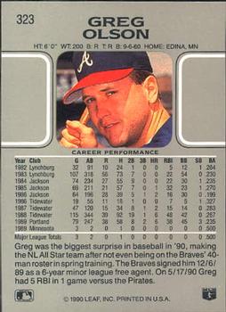 1990 Leaf #323 Greg Olson Back