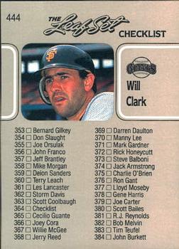 1990 Leaf #444 Will Clark Front