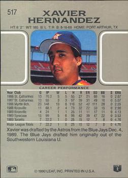 1990 Leaf #517 Xavier Hernandez Back
