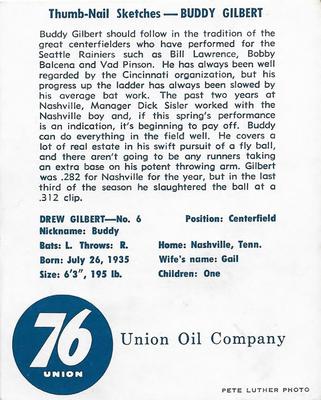1960 Union Oil Seattle Rainiers #6 Drew Gilbert Back