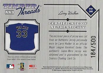 2003 Donruss - Timber and Threads #TT-36 Larry Walker Back