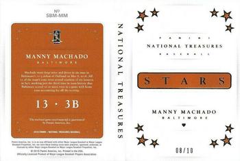 2016 Panini National Treasures - Star Booklet Materials Prime #SBM-MM Manny Machado Back