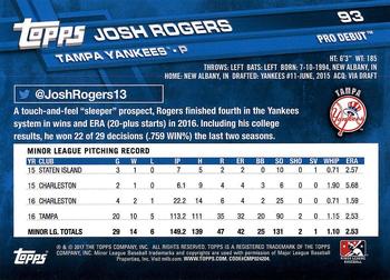 2017 Topps Pro Debut #93 Josh Rogers Back