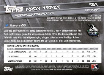 2017 Topps Pro Debut #151 Andy Yerzy Back