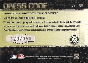 2003 Donruss Classics - Dress Code #DC-58 Jose Canseco Back