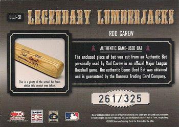 2003 Donruss Classics - Legendary Lumberjacks #LLJ-31 Rod Carew Back