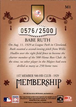 2003 Donruss Classics - Membership #M1 Babe Ruth Back