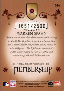 2003 Donruss Classics - Membership #M4 Warren Spahn Back