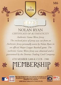 2003 Donruss Classics - Membership VIP Memorabilia #M6 Nolan Ryan Back