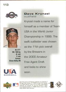 2000 Upper Deck Pros & Prospects #113 Dave Krynzel Back