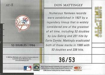 2003 Donruss Elite - All-Time Career Best Parallel #AT-8 Don Mattingly Back