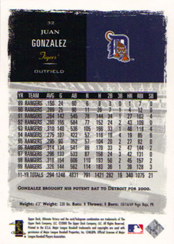 2000 Upper Deck Ultimate Victory #32 Juan Gonzalez Back