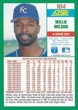 1990 Score #104 Willie Wilson Back