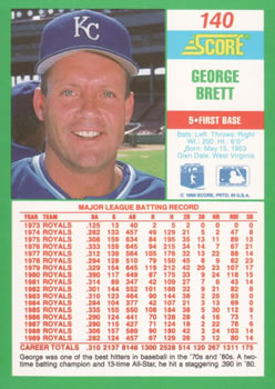 1990 Score #140 George Brett Back