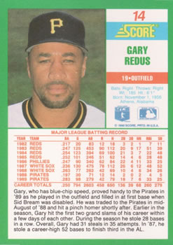1990 Score #14 Gary Redus Back