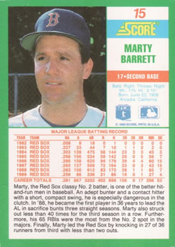 1990 Score #15 Marty Barrett Back