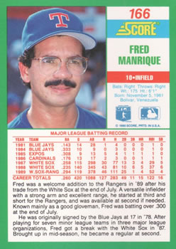 1990 Score #166 Fred Manrique Back