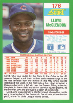 1990 Score #176 Lloyd McClendon Back