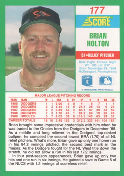 1990 Score #177 Brian Holton Back