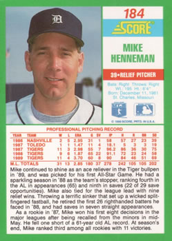 1990 Score #184 Mike Henneman Back