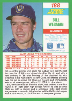 1990 Score #188 Bill Wegman Back
