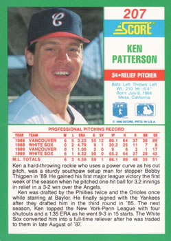 1990 Score #207 Ken Patterson Back