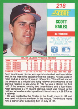 1990 Score #218 Scott Bailes Back