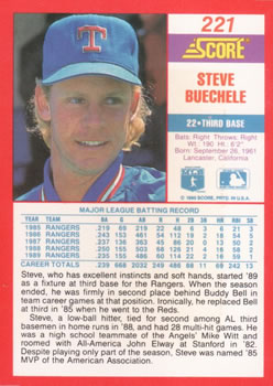 1990 Score #221 Steve Buechele Back