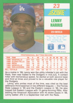 1990 Score #23 Lenny Harris Back