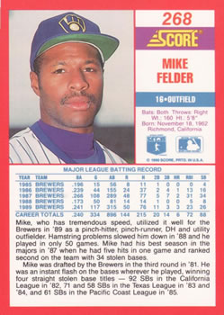 1990 Score #268 Mike Felder Back