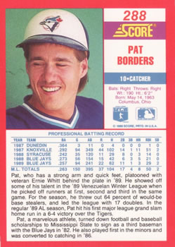 1990 Score #288 Pat Borders Back