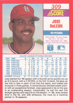 1990 Score #309 Jose DeLeon Back