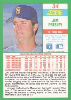 1990 Score #34 Jim Presley Back