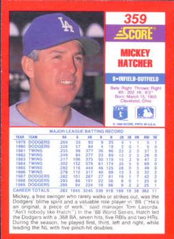 1990 Score #359 Mickey Hatcher Back