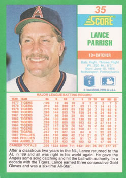 1990 Score #35 Lance Parrish Back