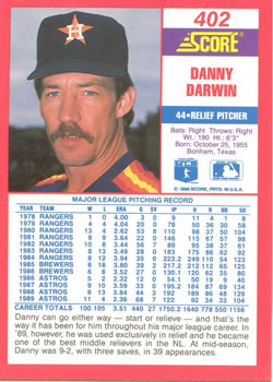 1990 Score #402 Danny Darwin Back