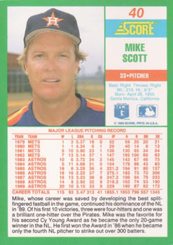 1990 Score #40 Mike Scott Back