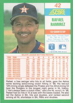 1990 Score #42 Rafael Ramirez Back