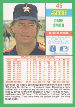 1990 Score #45 Dave Smith Back