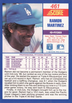 1990 Score #461 Ramon Martinez Back