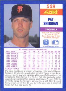 1990 Score #509 Pat Sheridan Back